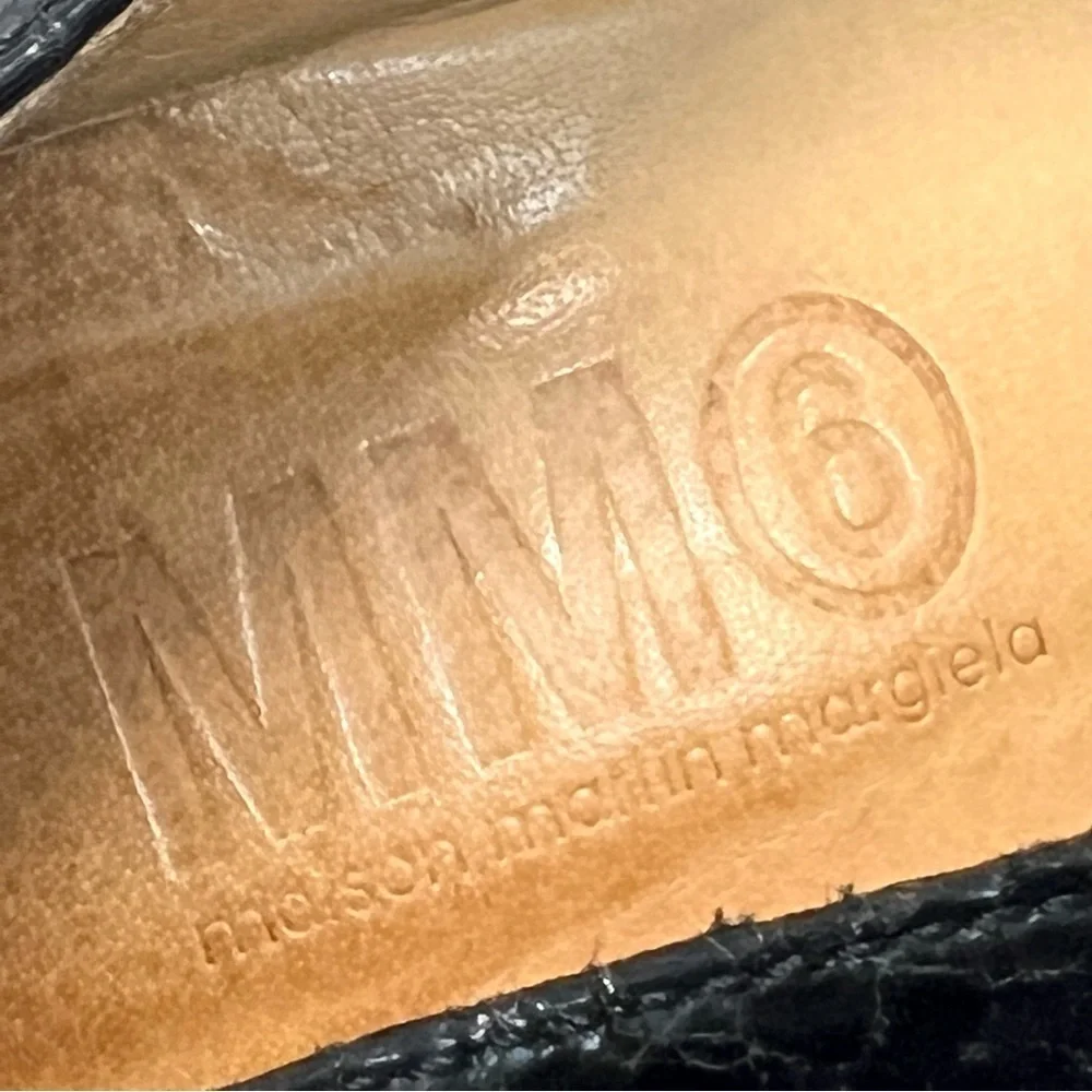 Maison Martin Margiela MM6 Black Snakeskin Leather Round Toe Block Heels 38.5 - Picture 12 of 12